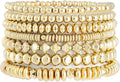 Gold Plated Beaded Bracelets for Women Trendy, 14K Gold Plated Stack Cross Pearl Gold Plated Bead Stretch Bracelets Set Elastic Hypoallergenic Bracelets Jewelry Gifts