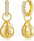 YOIHUR Cute Gold Hoop Earrings for Valentine's Day, 14K Gold Plated Hypoallergenic Jewellery CZ Huggie Drop Earrings, Bear Butterfly Ladybug Joker Heart Pendants Earring Jewelry Gifts for Women