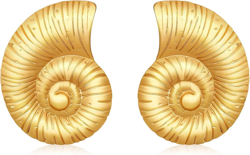 MISS RIGHT Gold Shell Earrings for Women, Stainless Steel Sea Shell Stud Seashell Earrings Beach Jewelry, Hypoallergenic Lightweight Summer Earrings