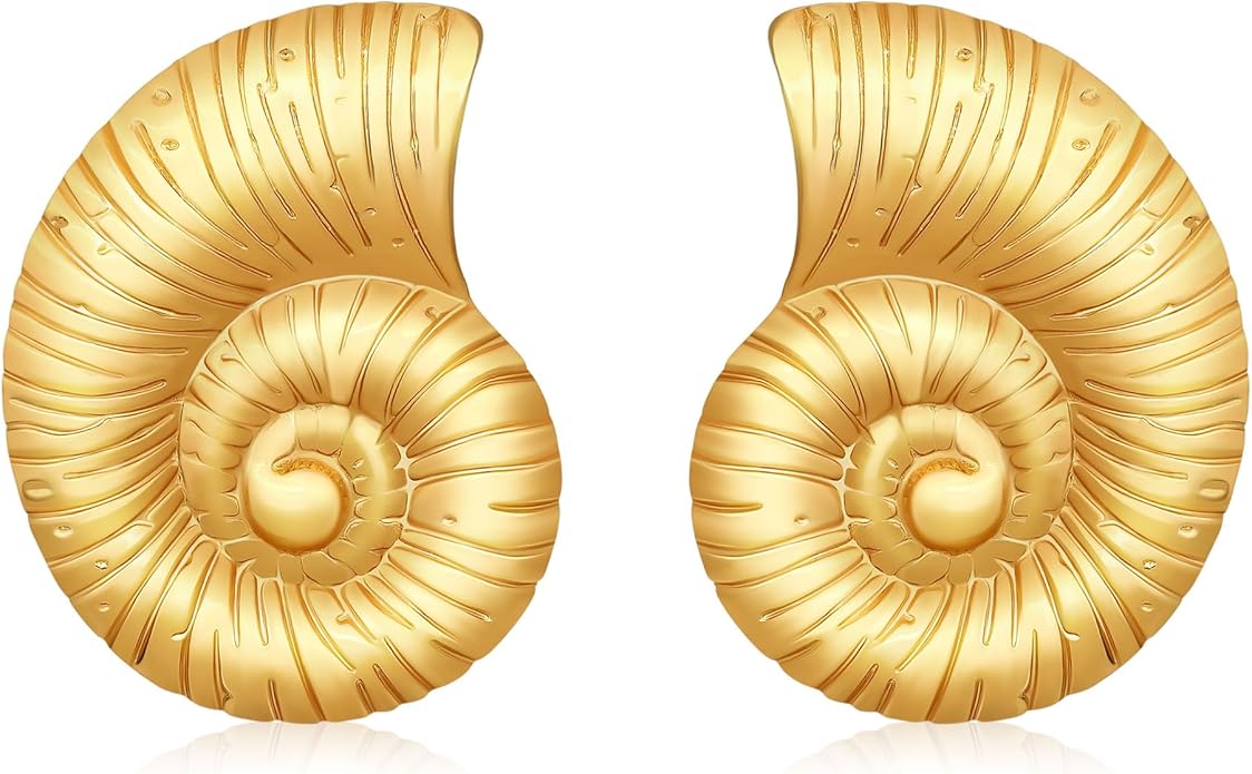 MISS RIGHT Gold Shell Earrings for Women, Stainless Steel Sea Shell Stud Seashell Earrings Beach Jewelry, Hypoallergenic Lightweight Summer Earrings