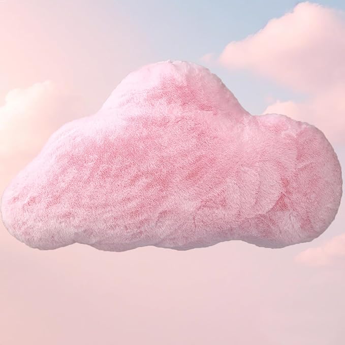 YRXRUS Cloud Pillows, Pink Cloud Shaped Pillow, Decorative Throw Pillow Gifts, Cute Plush Room Decor, Fluffy Faux Rabbit Fur 9.5"x16" Pillows for Living Bedroom Kids Room