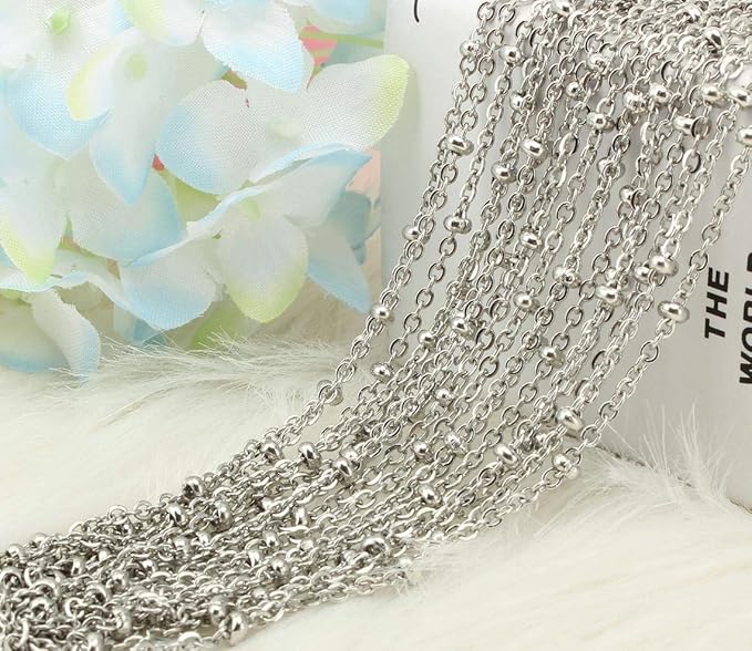 12 PCS Stainless Steel Satellite Chains Beaded Cable Chain Necklace Bulk for Jewelry Making (20 Inch(2mm))