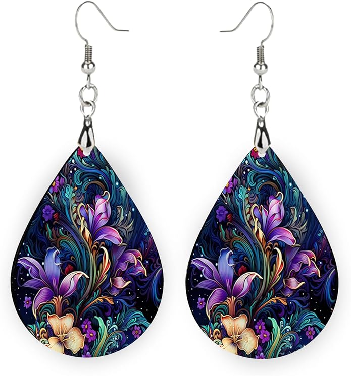 Teardrop Wood Earrings Light Weight Printed Image Dangle Jewelry, Fun and Funky Earrings