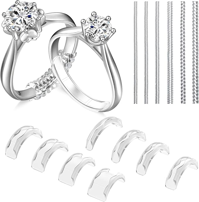 Ring Sizers for Loose Rings, 14 Pack Invisible Ring Size Adjuster Silicone, Ring Guards Spacer Tightener Resizer Fitter for Women Men, Make Ring Smaller Without Resizing Thick Band (Transparent-14PCS)