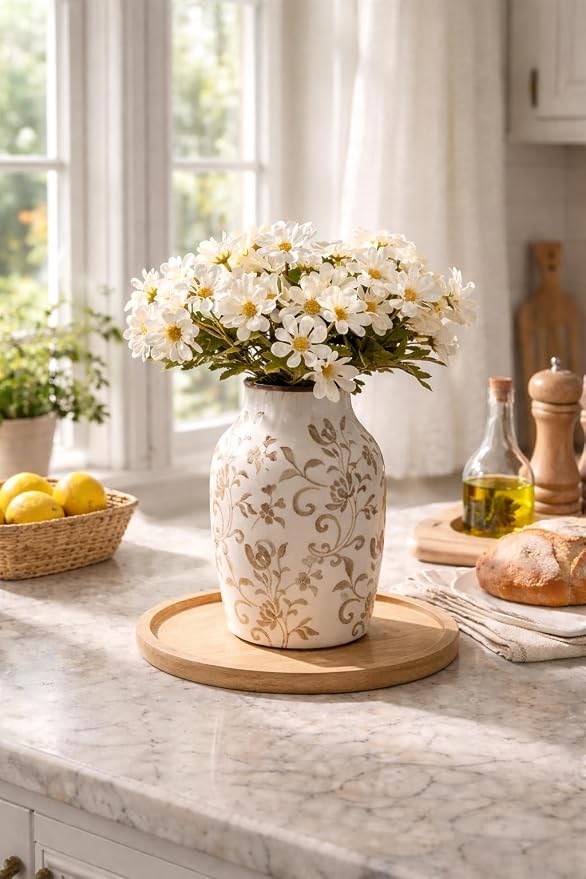 SIDUCAL Ceramic Vintage Vase, 7 Inch Retro Ice Cracked Chinoiserie Floral Vase - Image 6