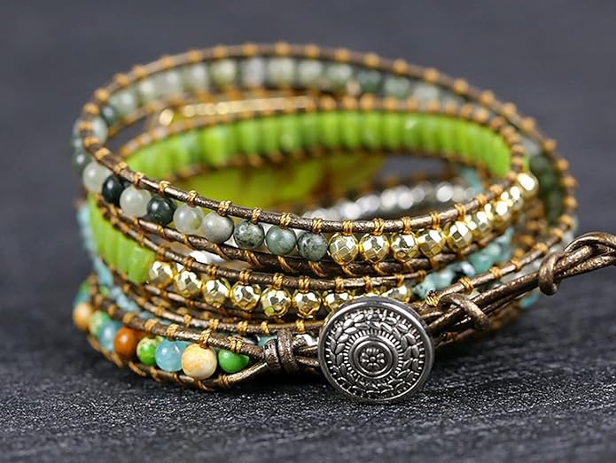 ZOSOJONA Women Wrap Bracelets Boho Natural Stone Jasper Turquoises Strand Bracelet Jewelry Collection