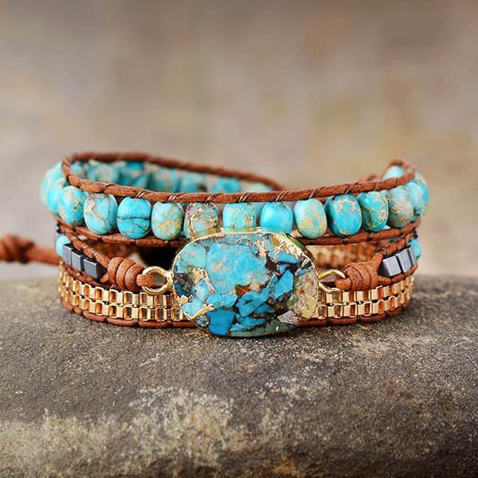 ZOSOJONA Women Wrap Bracelets Boho Natural Stone Jasper Turquoises Strand Bracelet Jewelry Collection