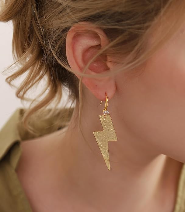 OZEL Gold Dangle Earrings for Women Brushed Finish, Matte Gold Statement Jewelry, 14k Gold Plated