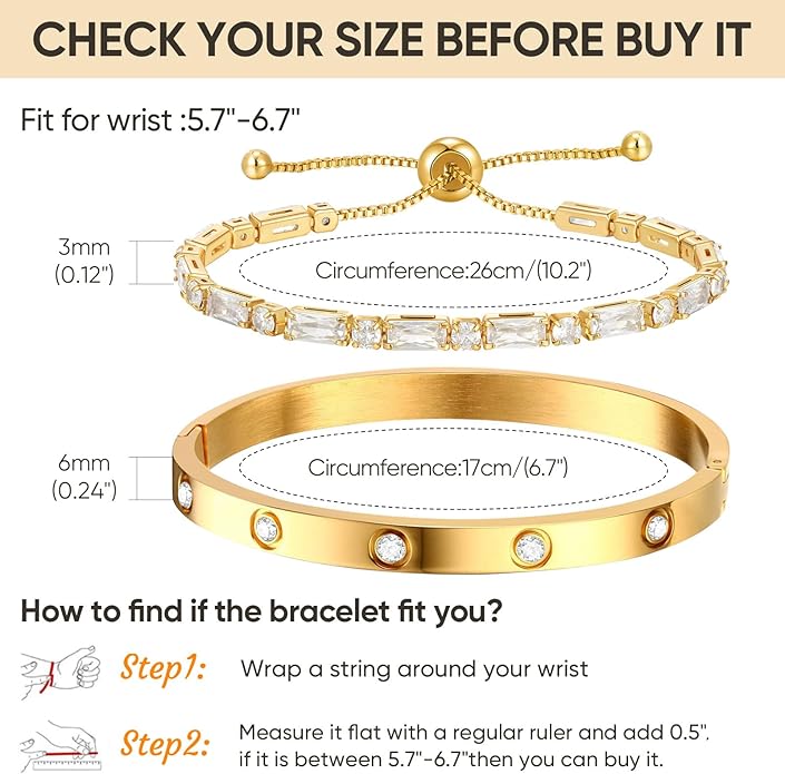 Stackable Gold Bracelets for Women - 2Pcs 18K Gold Plated Cubic Zirconia Bangle Bracelet Friendship Tennis Bracelet Stack Jewelry,Party Christmas Birthday Gifts for Her Girlfriend Sister Wife Daughter