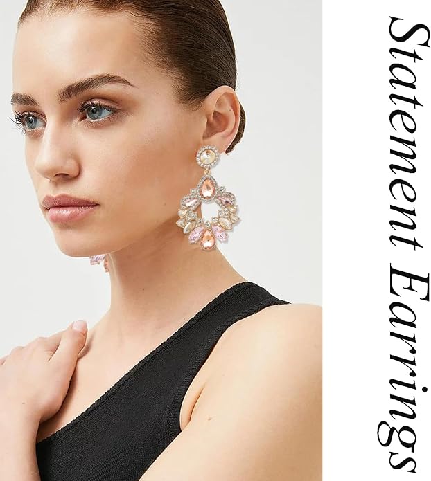 Fashion Rhinestone Statement Drop Dangle Earrings Large Colorful Crystal Chandelier Earrings for Women Bridal Wedding Party Prom