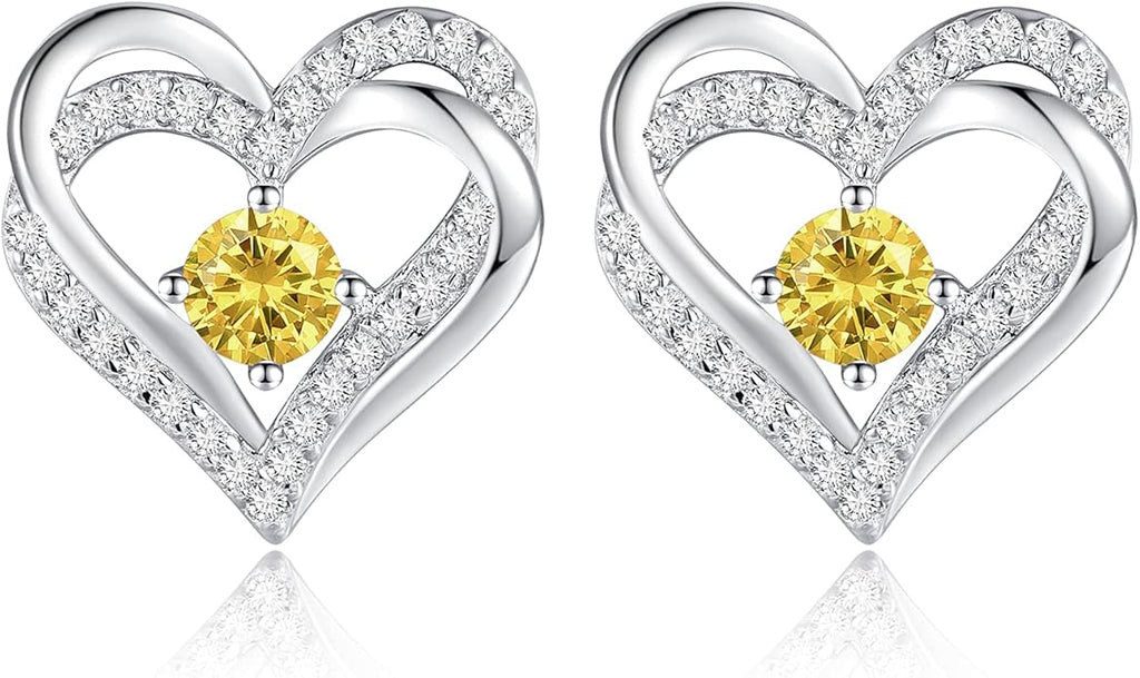 CDE Forever Love Heart Stud Earrings for Women, 925 Sterling Silver Birthstone Heart Stud Earrings Christmas Day Mother's Day Gift Anniversary Birthday Jewelry Gifts for Women Wife Her