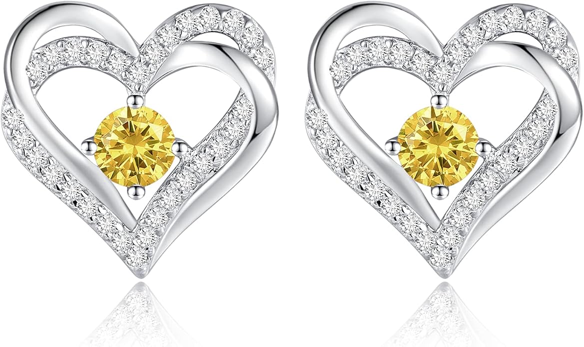 CDE Forever Love Heart Stud Earrings for Women, 925 Sterling Silver Birthstone Heart Stud Earrings Christmas Day Mother's Day Gift Anniversary Birthday Jewelry Gifts for Women Wife Her