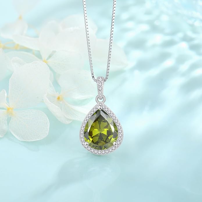 FJ Teardrop Pendant Necklace 925 Sterling Silver Birthstone Jewelry Gifts for Women