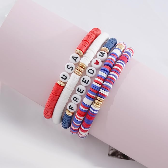 Heishi Beaded Stretch Bracelets for Women Stackable Polymer Clay Beads Bracelets Friendship Boho Summer Beach Bracelet Jewelry Set