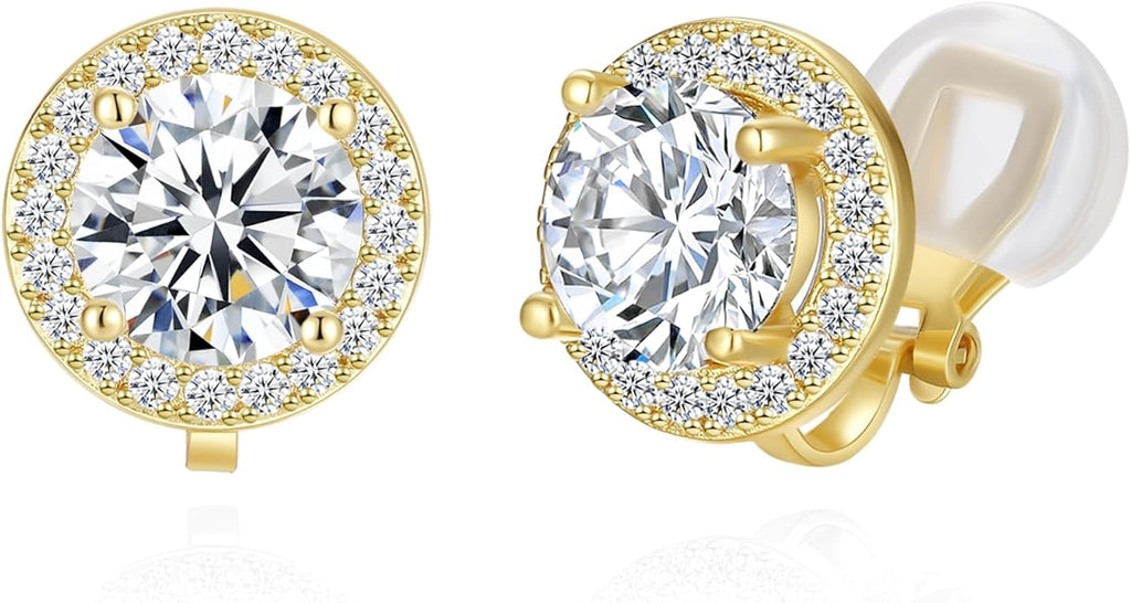 YOQUCOL 8MM Cubic Zirconia Crystal Clip On Stud Earrings Round Non Pierced Earrings for Women