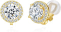 YOQUCOL 8MM Cubic Zirconia Crystal Clip On Stud Earrings Round Non Pierced Earrings for Women