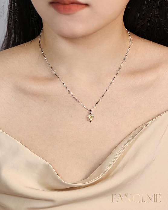 FANCIME 14K Solid White Gold Birthstone Necklace Genuine or Created 6mm Heart Gemstone Pendant with Lab Grow Diamonds Sterling Silver Chain Fine Jewelry Anniversary Birthday Gifts for Women 16" + 2"