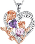 I Love You Birthstone Necklace, 925 Sterling Silver Heart Pendant with CZ Diamond Stones, Birthday Gifts for Women, Romantic Gift for Wife, Girlfriend, Her, Anniversary, Valentine's Day, Christmas