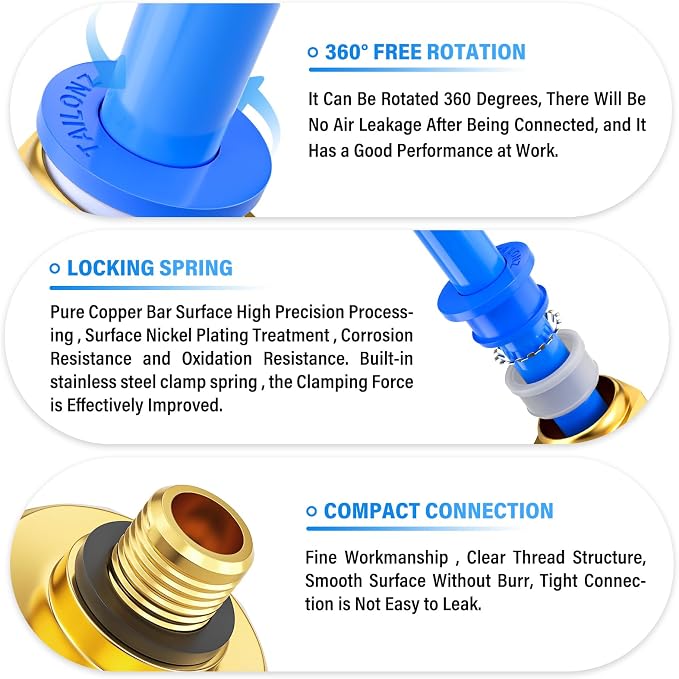 TAILONZ PNEUMATIC Blue Straight 6mm Tube OD x M5 Thread Push to Connect Fitting - Image 4