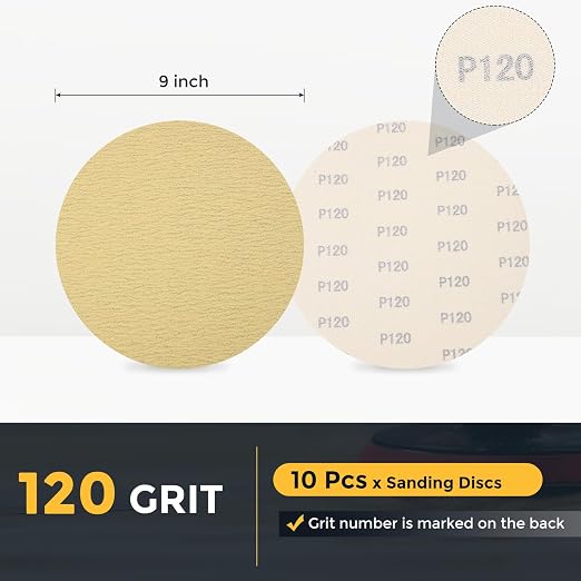HARFINGTON 10 Pcs 9 Inch Sanding Discs 120 Grit Yellow Aluminum Oxide | Hook - Image 2