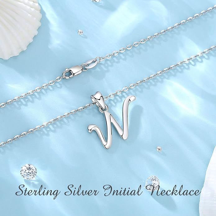 EUDORA Sterling Silver Initial Necklaces for Women, Classic 26 Letter Neckless Gifts for Girls, Sister, Mother Daughter, 18 inch Chain