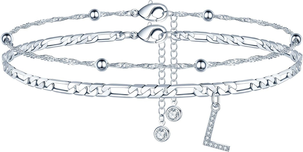 Ursteel Ankle Bracelets for Women, 14K Gold Plated Dainty Layered Chain CZ Initial Anklets Summer Jewelry Gifts for Women