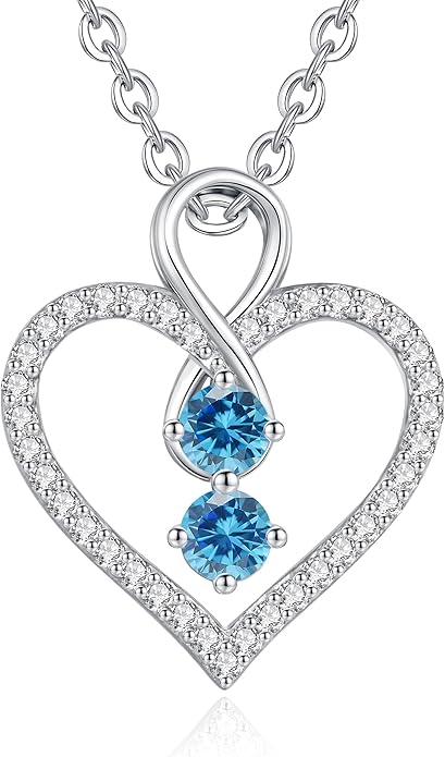 LOUISA SECRET Infinity Double Birthstone Necklace, 925 Sterling Silver Tiny Pendant Heart Necklace for Women Wife Her, Best Jewelry Gift Heart Jewelry Meaningful Gift for Valentine's Day, Christmas, Birthday Anniversary
