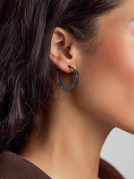KeyStyle Mesh Hoop Earrings for Women, Stainless Steel Gold Hoops Earring Lightweight Loops, 2MM Thick Hypoallergenic Circle Endless Hollow Hoop 20mm-80mm