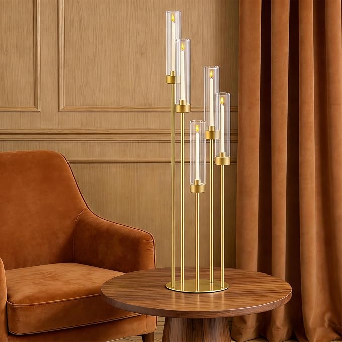 35in 6 Set Gold Candelabra Candle Centerpieces - Image 5