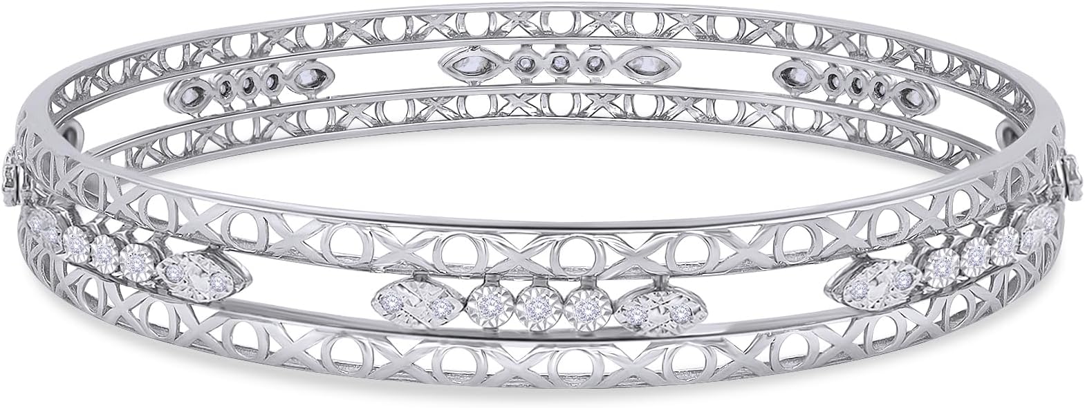 Bangle Bracelets for Women 0.25 Carat (ctw) Round Lab Grown Diamond Miracle Set 3-Row Cuff Bangle Bracelets In 14K Gold Over Sterling Silver Jewelry Gifts For Her Size-7.00 to 8.00 Inch