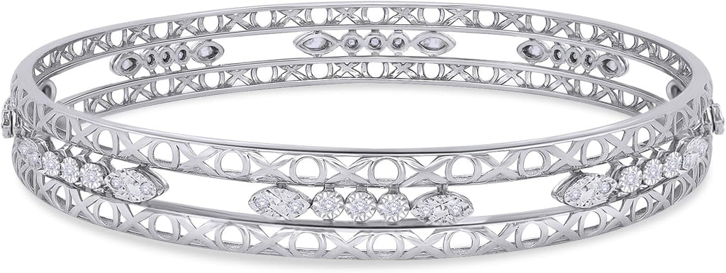 Bangle Bracelets for Women 0.25 Carat (ctw) Round Lab Grown Diamond Miracle Set 3-Row Cuff Bangle Bracelets In 14K Gold Over Sterling Silver Jewelry Gifts For Her Size-7.00 to 8.00 Inch