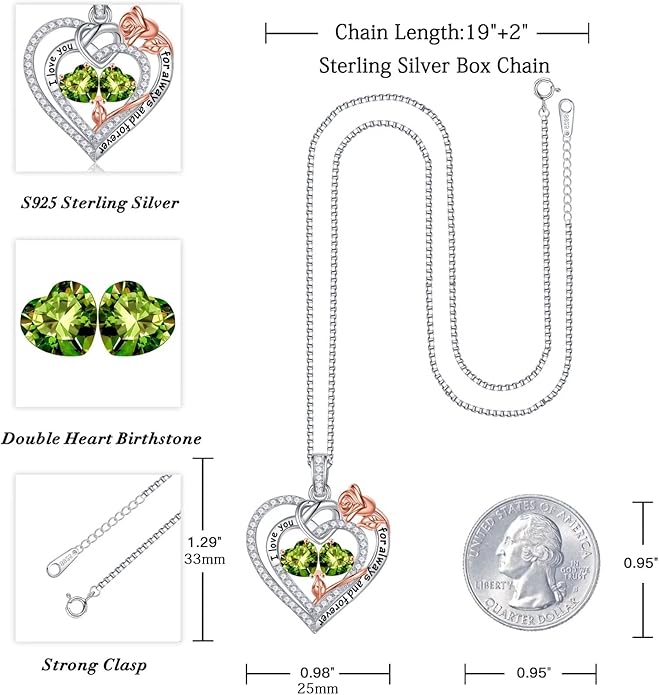Iefil Valentines Day Gifts for Her Wife - 925 Sterling Silver Double Birthstone Necklace, Anniversary Birthday Gifts for Women, Jewelry Gift for Wife Girlfriend Mom Her