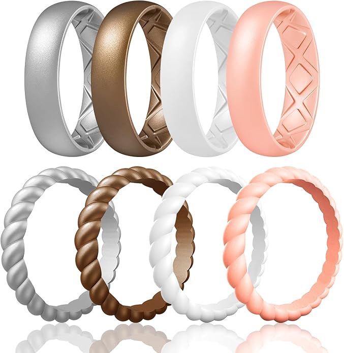 Egnaro Women's Bridal Rings Sets, Inner Arc Ergonomic Breathable Design Silicone Rubber Wedding Bands