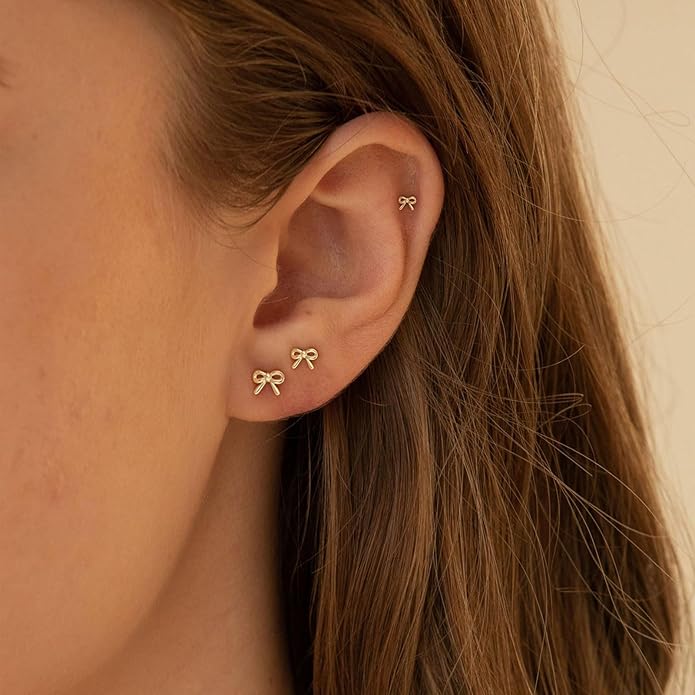 VRIUA 20G Tiny Flat Back Earrings for Women - 14K Gold/Silver Plated Small Flat Back Stud Earrings Hypoallergenic Cartilage Helix Piercing Jewelry