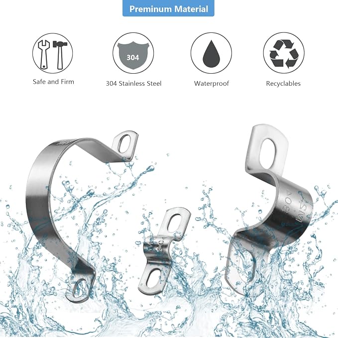 27mm U-Tube Strap Clamp, Stainless Steel-304, ID 1 1/16" | Heavy Duty, 2 Hole - Image 3
