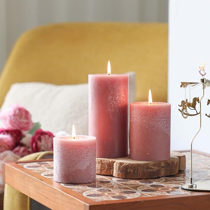 3x4 Inch Reddish Brown Pillar Candles Set of 3 - Image 6