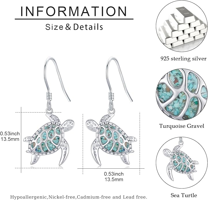 Ocean Earrings 925 Sterling Silver Turquoise Sea Animal Dangle Drop Earrings Beach Themed Jewelry Gifts for Women Girls