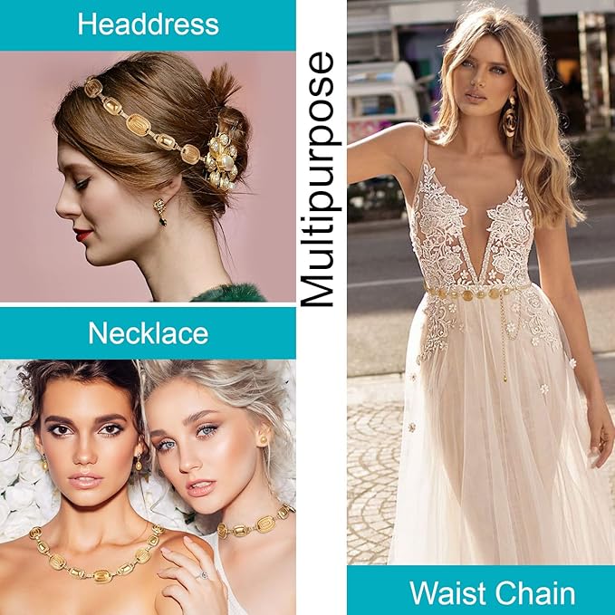 FIORETTO Metal Waist Chain Link Belt for Women Western Cowgirl Boho Turquoise Belts for Dress Jeans Country Concert Outfit