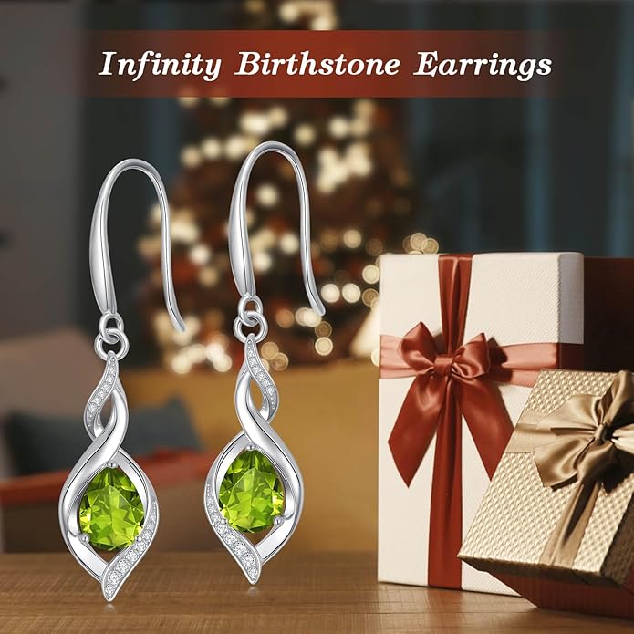 Birthstone Earrings for Women 925 Sterling Silver Infinity Love Jewelry Valentines Day Birthday Gifts for Her Mom Wife Girlfriend