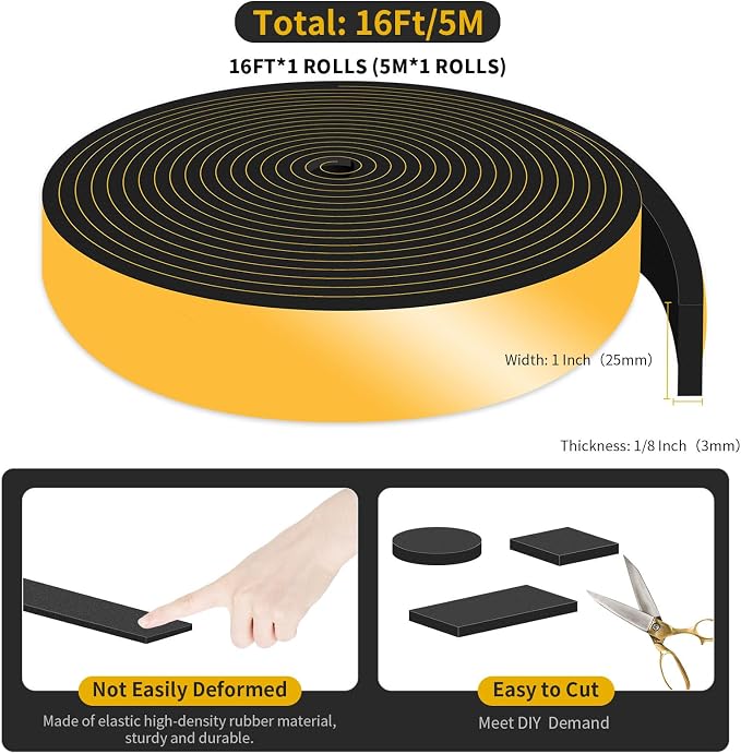 Door Seal Strip, High Density CR Insulation Tape, 1 in x 1/8 in x 16 Ft | - Image 2