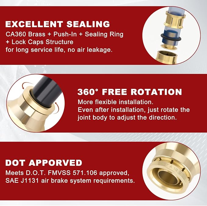 DOT Approved Male Straight Brass Union 1/2" Tube x 3/8" NPT, Quick Connect Union - Image 4