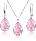 Linawe Crystal Jewelry Sets for Women, Imitation Diamond Pendant Necklace, Rhinestone Drop Dangle Earrings, Birthstone Cubic Zirconia Matching Wedding Jewelry, 14K Gold/Rose Gold/Silver Tones