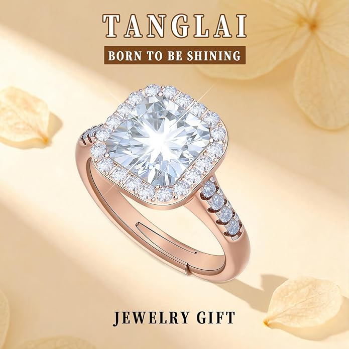 Engagement Rings for Women, Wedding Band for Women，Brilliant D Color VVS1 Clarity Lab Created Rings 14K White Gold Vermeil Ring for Women Jewelry Gifts Adjustable Ring 4-10