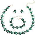 Bridal Wedding Crystal Leaf Choker Necklace Dangle Earring Bracelet Brides Bridesmaid Jewelry Set for Women