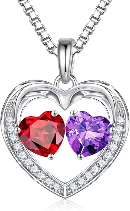Iefil Valentines Day Gifts for Her - 925 Sterling Silver Heart Birthstone Necklace, Anniversary Birthday Gifts for Women Wife Girlfriend Mom Her