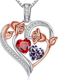 Iefil Valentines Day Gifts for Her - 925 Sterling Silver Rose Heart Necklace, Birthstone Jewelry, Anniversary Birthday Gifts for Wife Girlfriend Mom Daughter