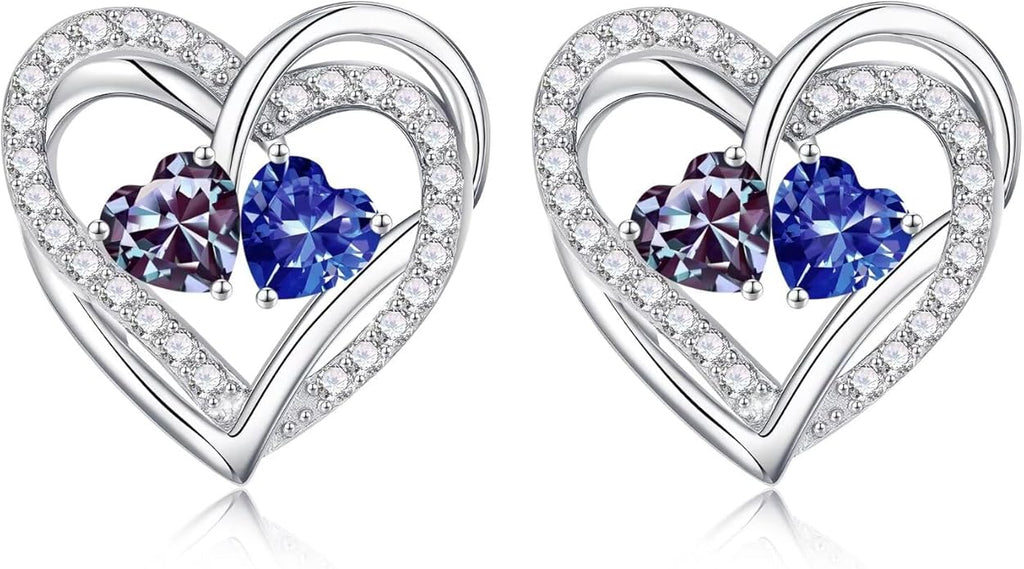 Iefil Valentines Day Gifts for Her, 925 Sterling Silver Heart Birthstone Earrings, Anniversary Birthday Gifts for Women, Birthstone Jewelry for Her Wife Girlfriend Mom