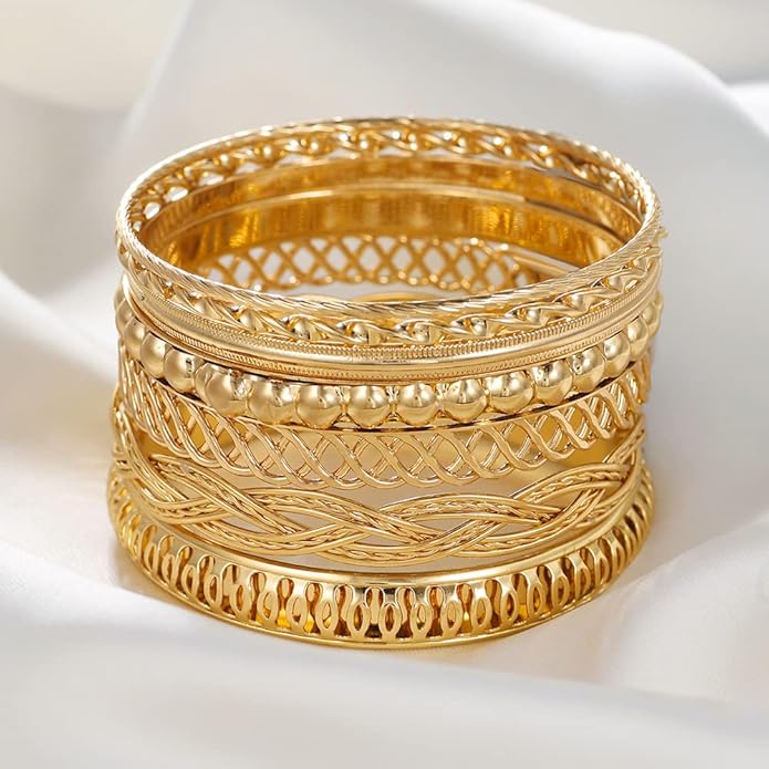16Pcs Gold Bangle Bracelets for Women - Multi Layer Stackable Textured Bracelets Boho Jewelrys Set.