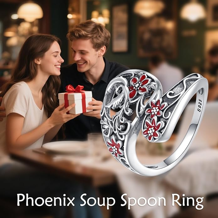 Animal Spoon Ring 925 Sterling Silver Adjustable Animal Spoon Ring Jewelry Gifts for Women Men