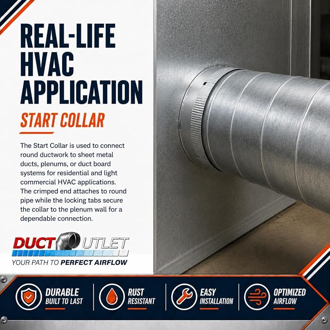 7" Start Collar HVAC, 26 Gauge Galvanized Steel Round Duct Connector - Image 3